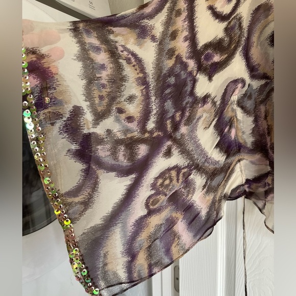 Y2K Silk Sheer Leopard Print w Wide sleeves and hand stitched beading- BOHO LUX - Picture 8 of 10